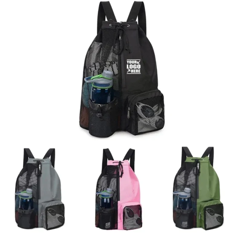Mesh Drawstring Beach Backpack with Pocket 1