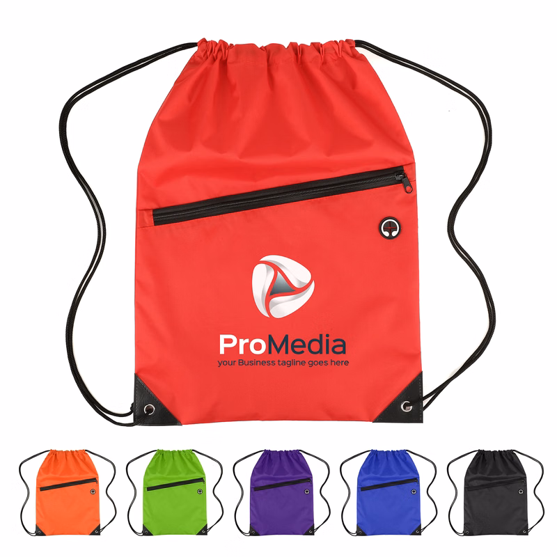 Nylon Drawstring Backpack With Zipper Pocket