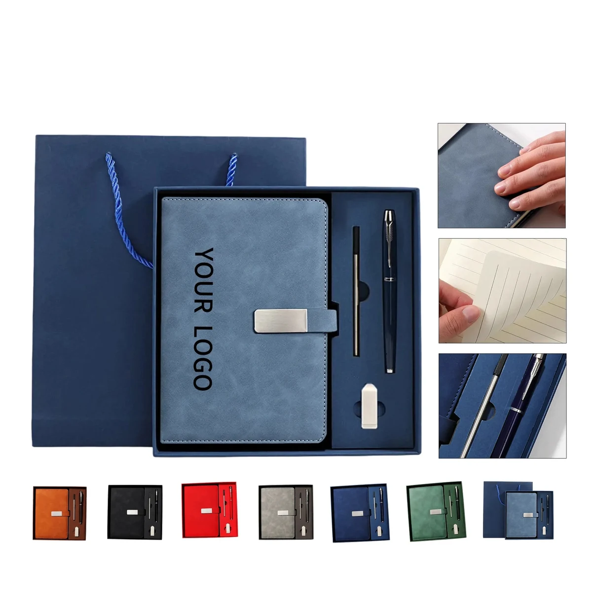 MOQ 50 Faux Leather Snap Notebook Gift Set 1