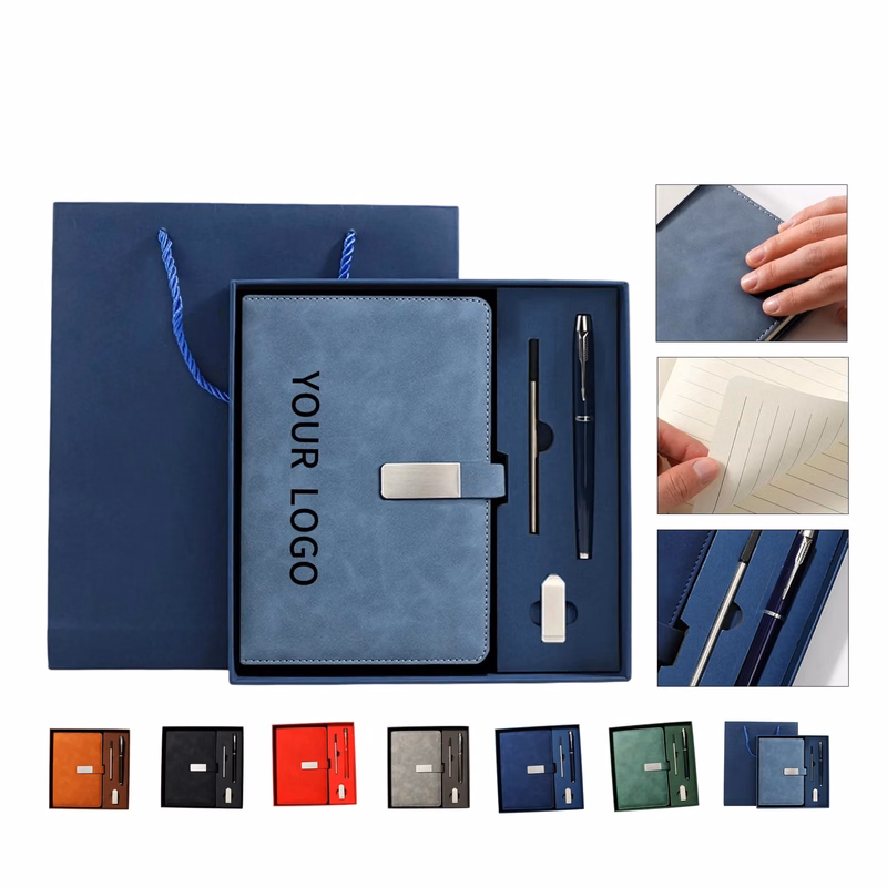 MOQ 50 Faux Leather Snap Notebook Gift Set