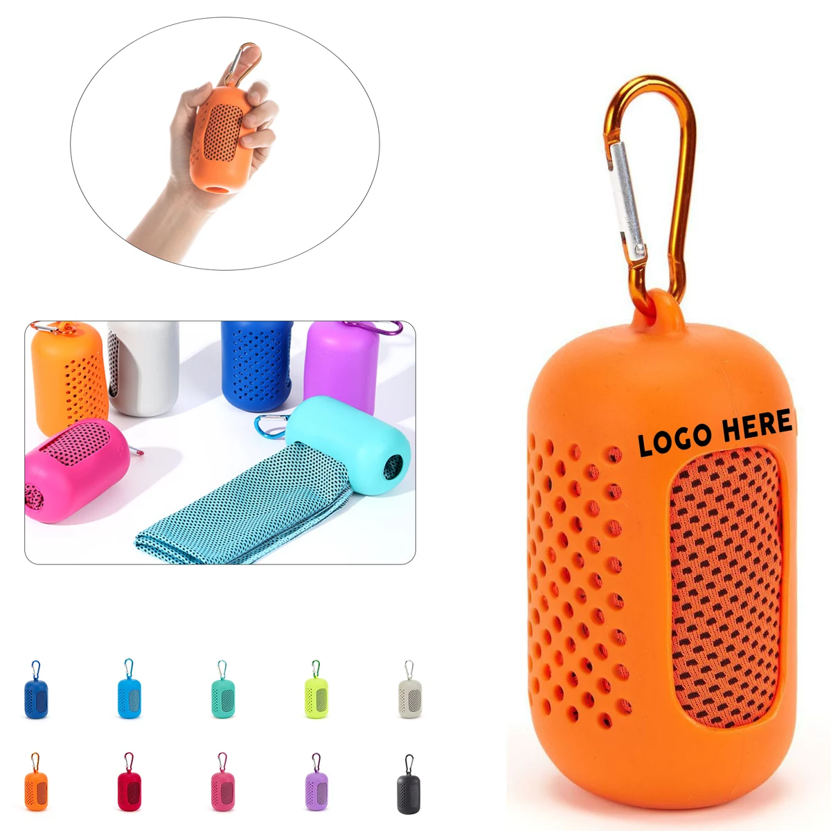Instant Chill Microfiber Towel with Carabiner Silicone Holder 1