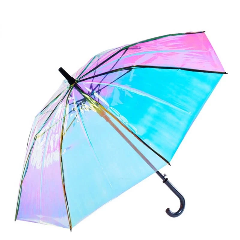 Holographic Iridescent Laser Umbrella with Hook Handle 1