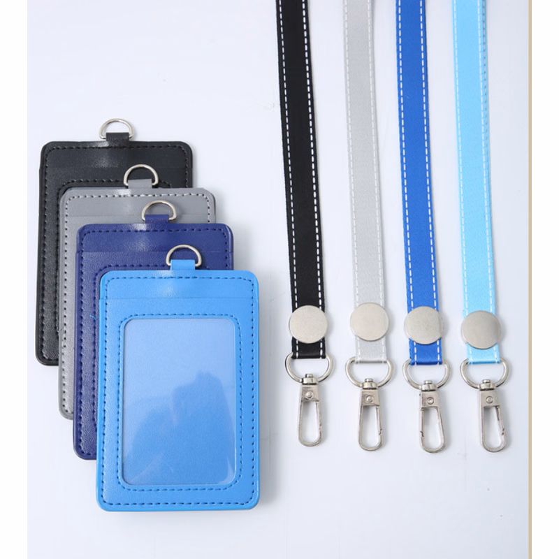 PU Leather Neck ID Card Holder with Nylon Lanyard