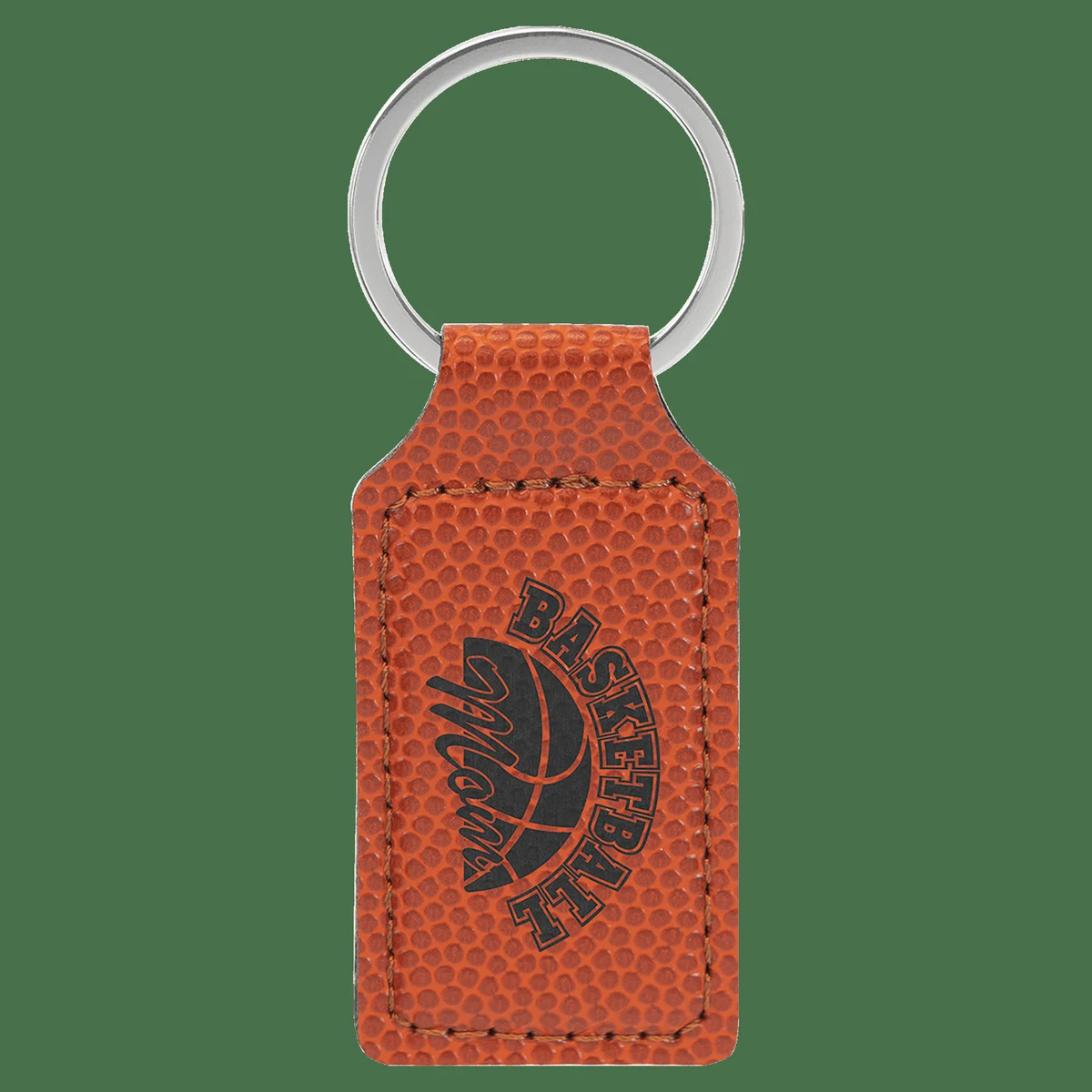 2 3/4" x 1 1/4" Basketball Leatherette Rectangle Keychain 1
