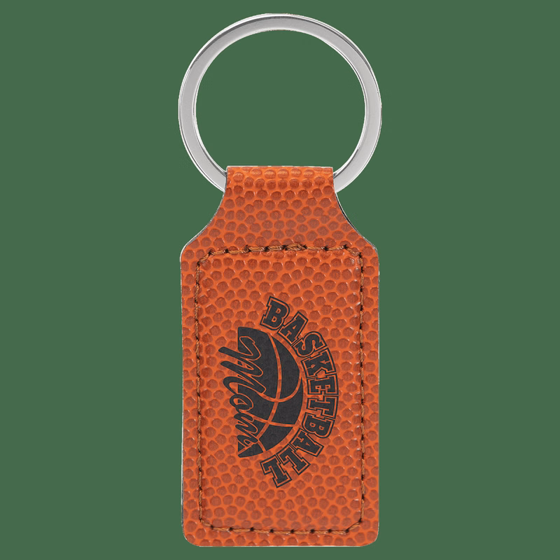 2 3/4" x 1 1/4" Basketball Leatherette Rectangle Keychain