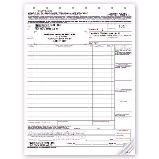 Bills Of Lading, Large Carbonless