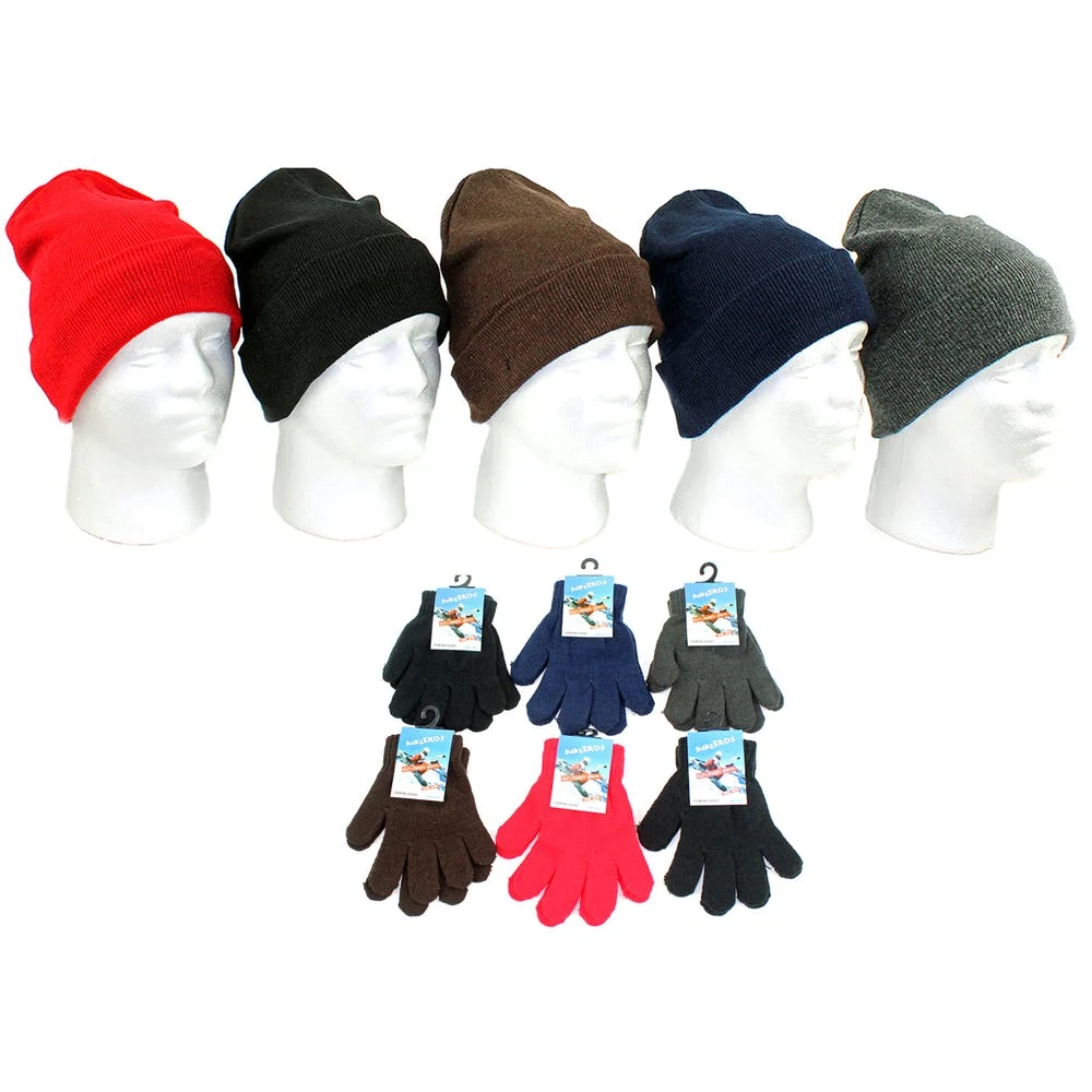 Kids' Hats & Magic Glove Combos - Cuffed Knit Assorted Colors 1
