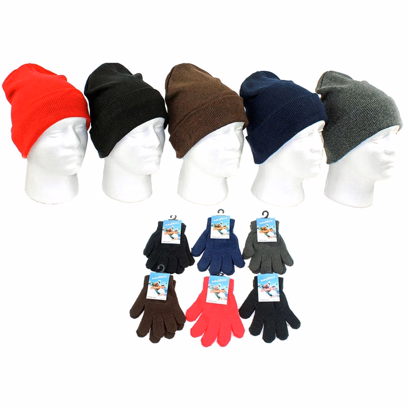 Kids' Hats & Magic Glove Combos - Cuffed Knit Assorted Colors