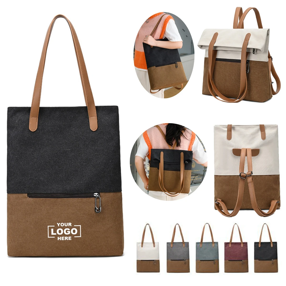 Convertible Canvas Tote Backpack Handbag 1
