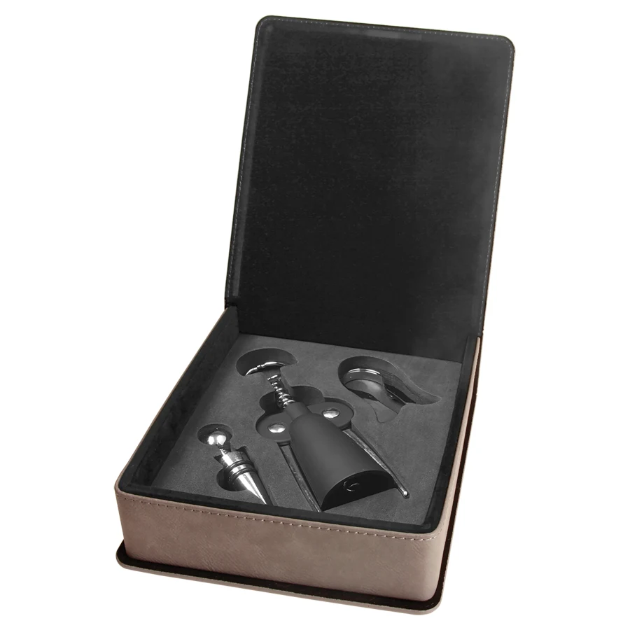 Gray Leatherette 3-Piece Wine Tool Gift Set 1