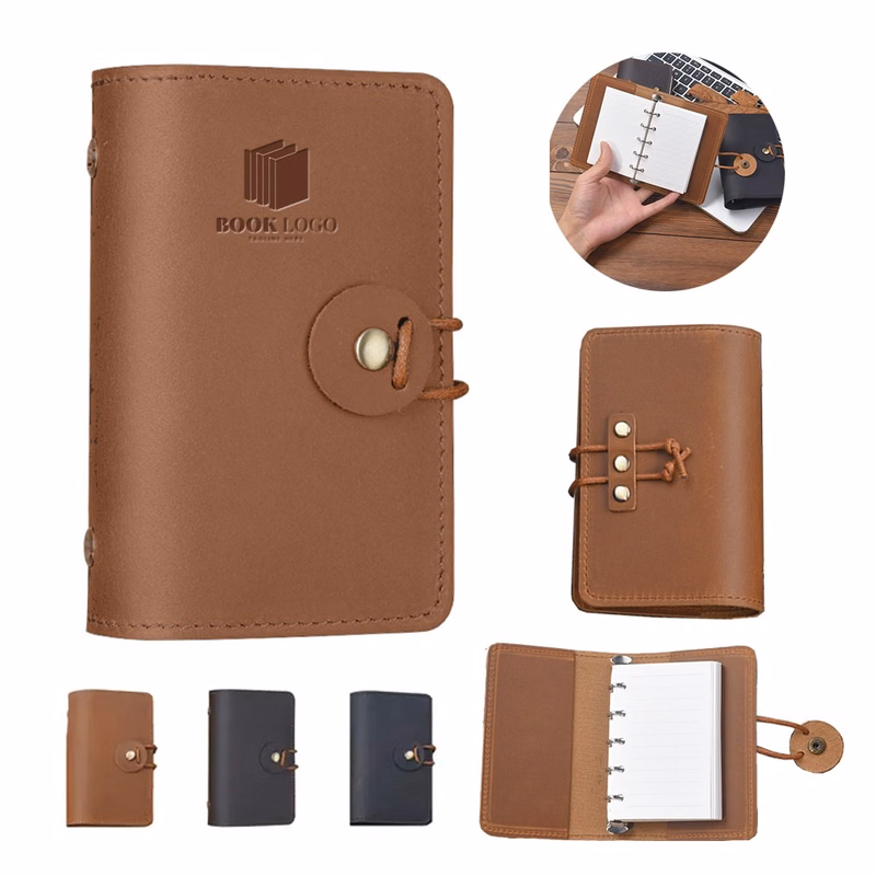 A8 Genuine Leather Refillable Spiral Binder Journal Notebook