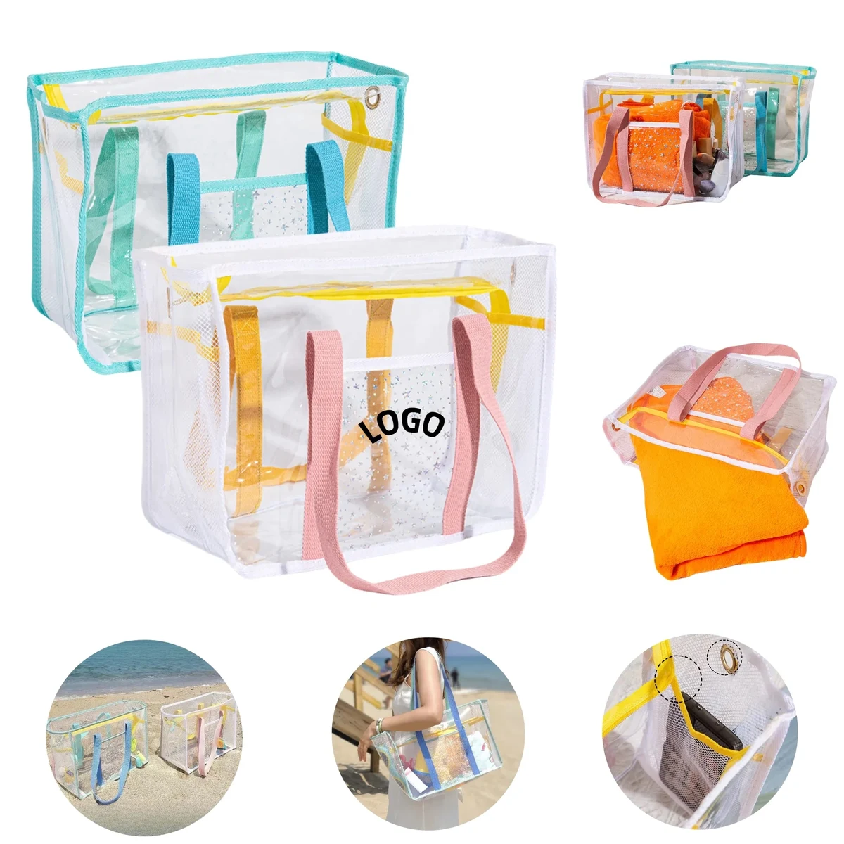 Large Capacity PVC Zipper Tote Beach Clear bag 1