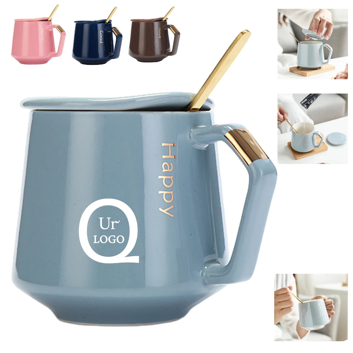 400Ml Ceramic Coffee Mug W/Lid 1