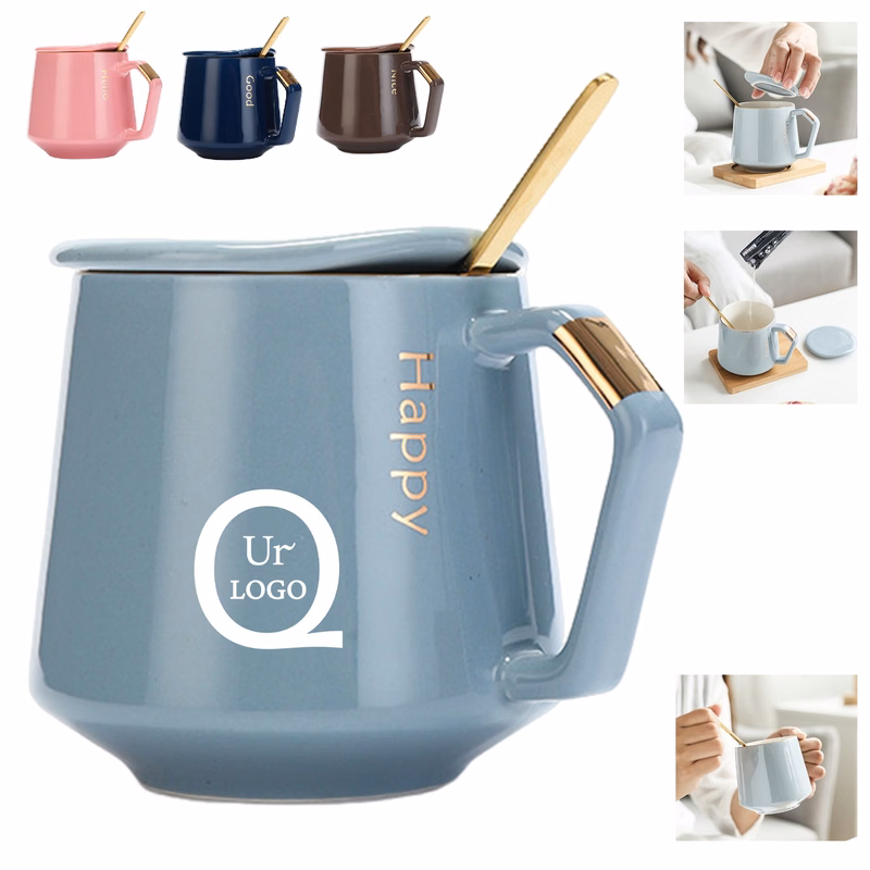 400Ml Ceramic Coffee Mug W/Lid