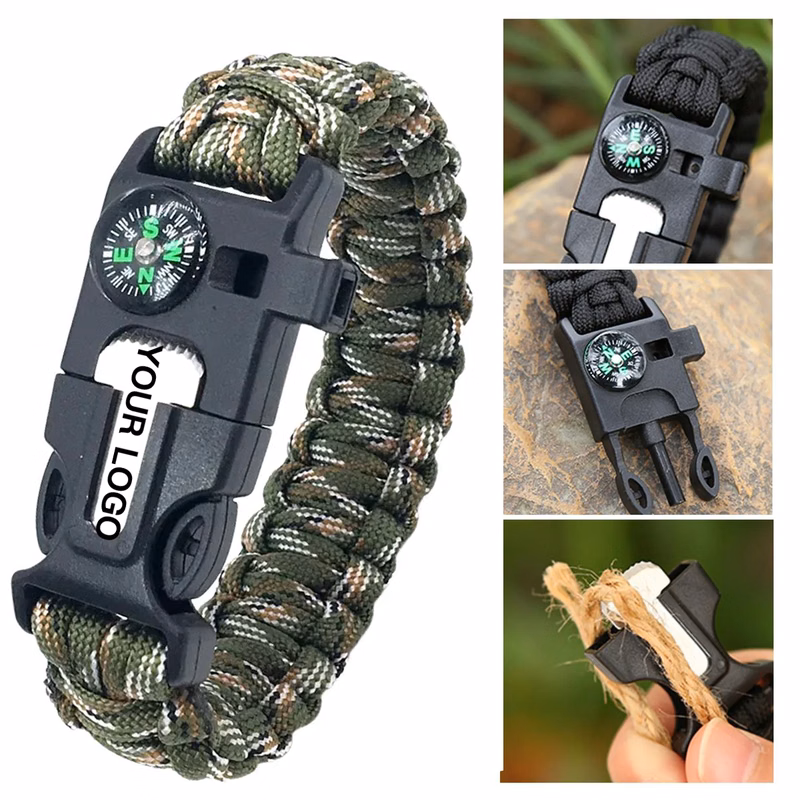 Durable Survival Bracelet with Whistle and Fire Starter