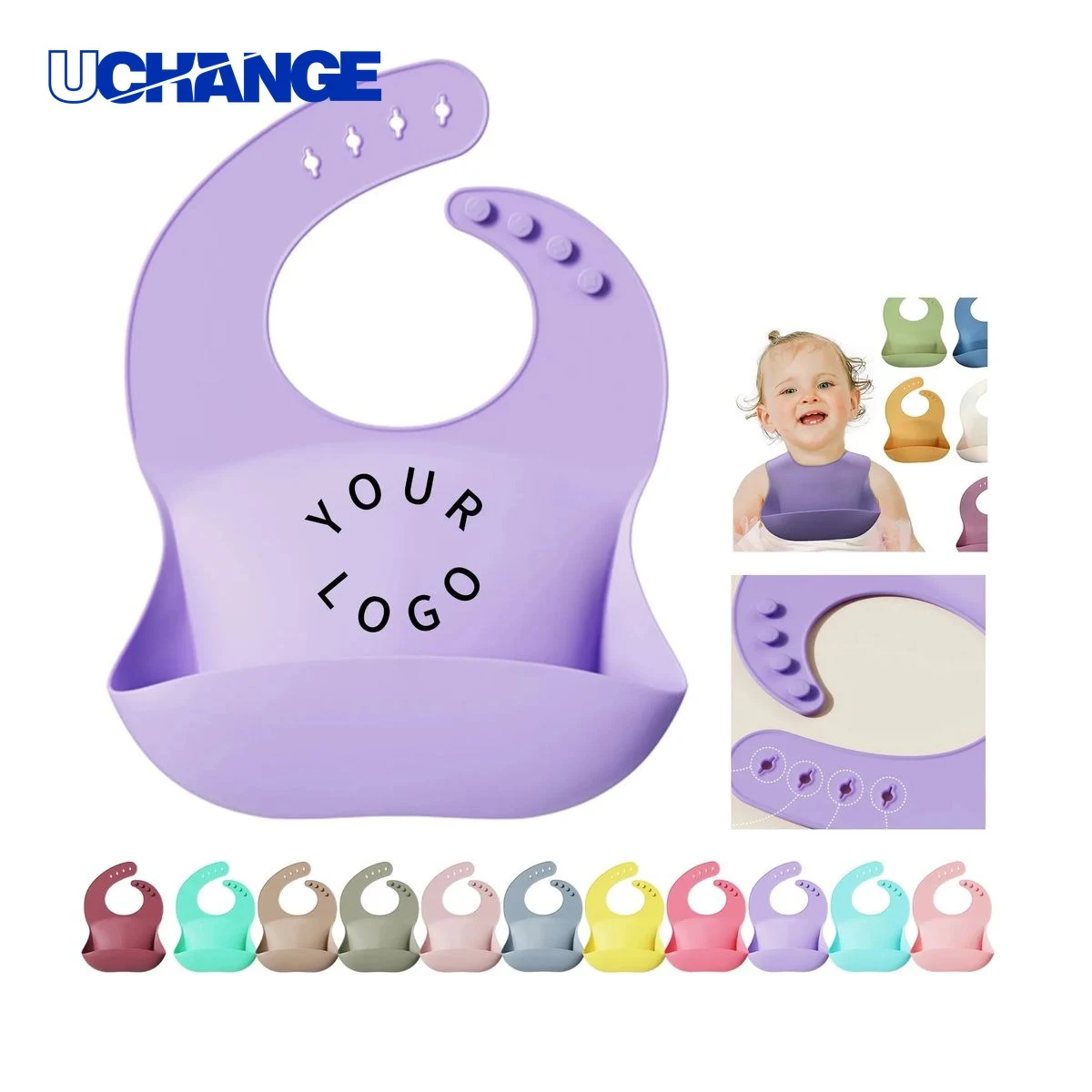 Customizable Silicone Baby Bib with Adjustable Strap for Feeding 1
