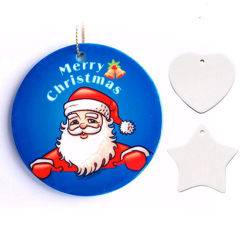 Christmas Ceramic Pendant 3" Heart-Shaped Porcelain Slice