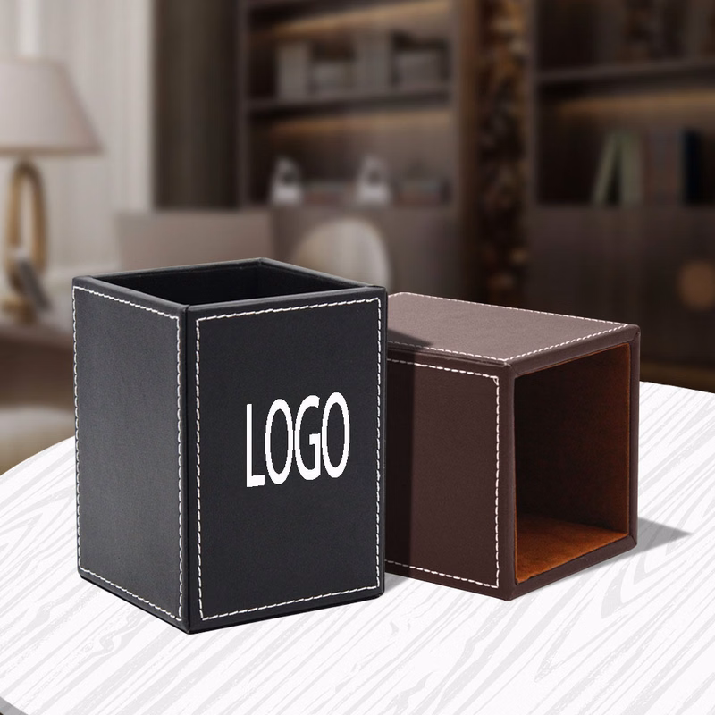 PU Leather Square Desktop Stationery Organizer Office Accessories