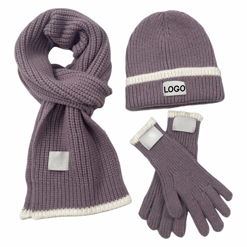 Winter Knit Scarf Hat Gloves Set