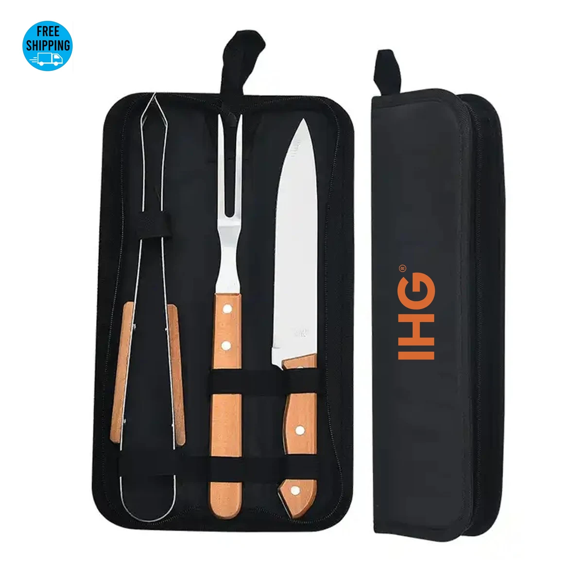3-Piece BBQ Grill Tool Set with Wood Handle - OCEAN 1