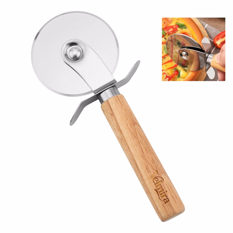 Stainless Steel Pizza Cutter Wheel with Wooden Handle