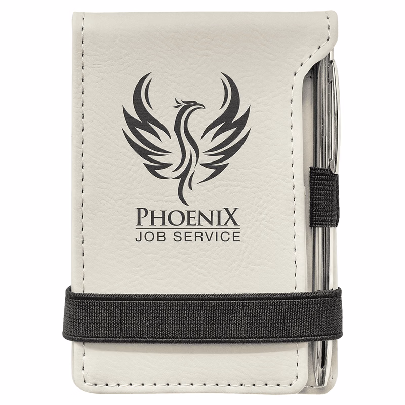 White Leatherette Mini Notepad with Pen