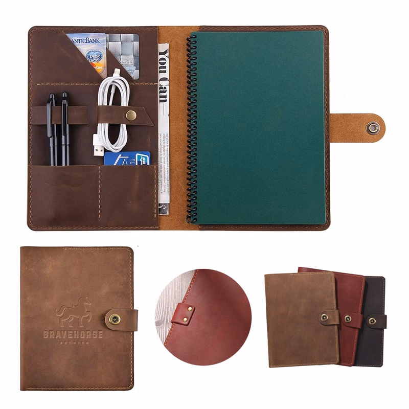 Genuine Leather Pad Folio Portfolios Notebooks with Buckle