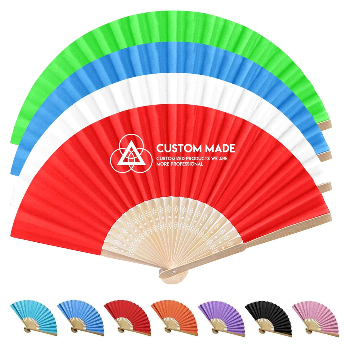 7 Inch Full Color Dying Bamboo Paper Fans 1