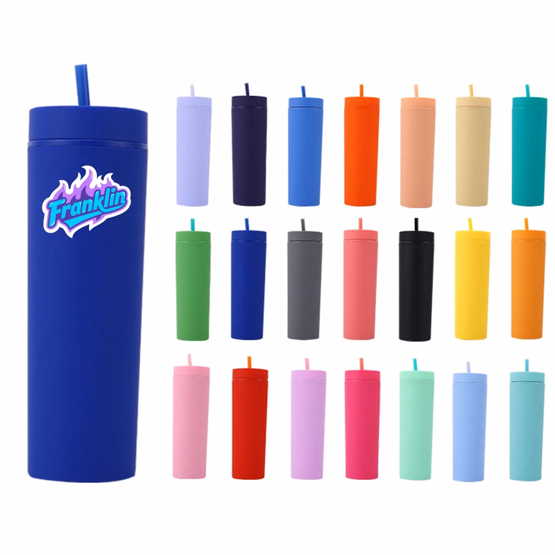 MOQ20 16oz Double Wall Straw Plastic Cup