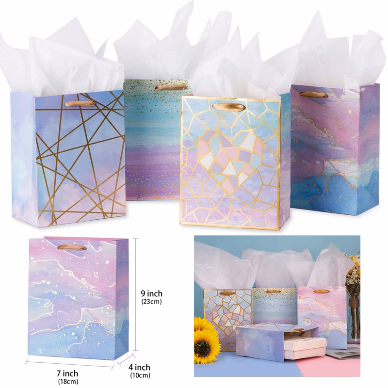 7 X 4 X 9 Inches Colorful Marble Pattern Gift Bag with Tissue Paper
