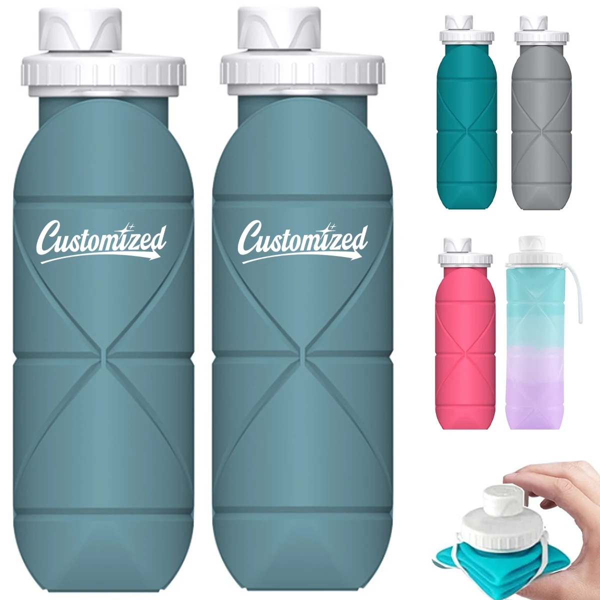 20Oz. Collapsible Silicone Water Bottle with Leakproof Lid 1