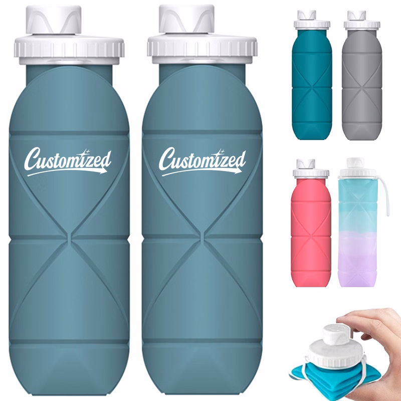 20Oz. Collapsible Silicone Water Bottle with Leakproof Lid