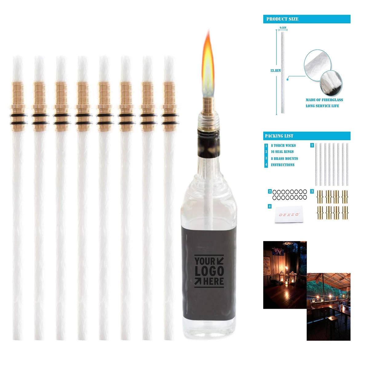 Long Life Torch Wick Brass Mount Wine Bottle Torch Kit 1