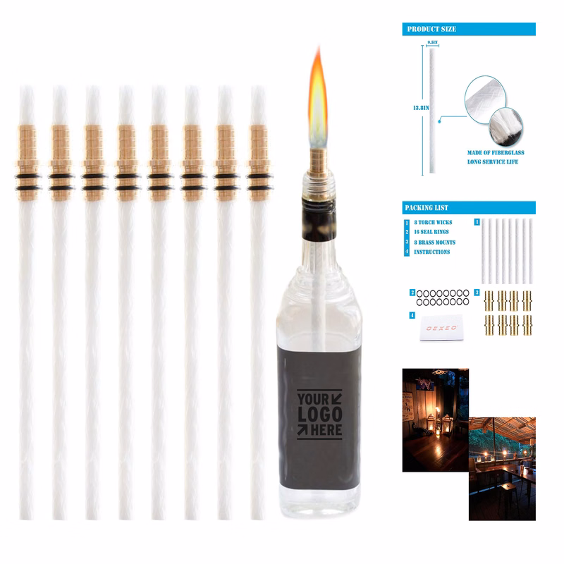 Long Life Torch Wick Brass Mount Wine Bottle Torch Kit