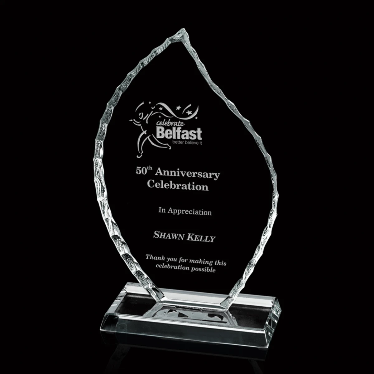 Iceberg Flame Award - Starfire, custom award with logo imprint 1
