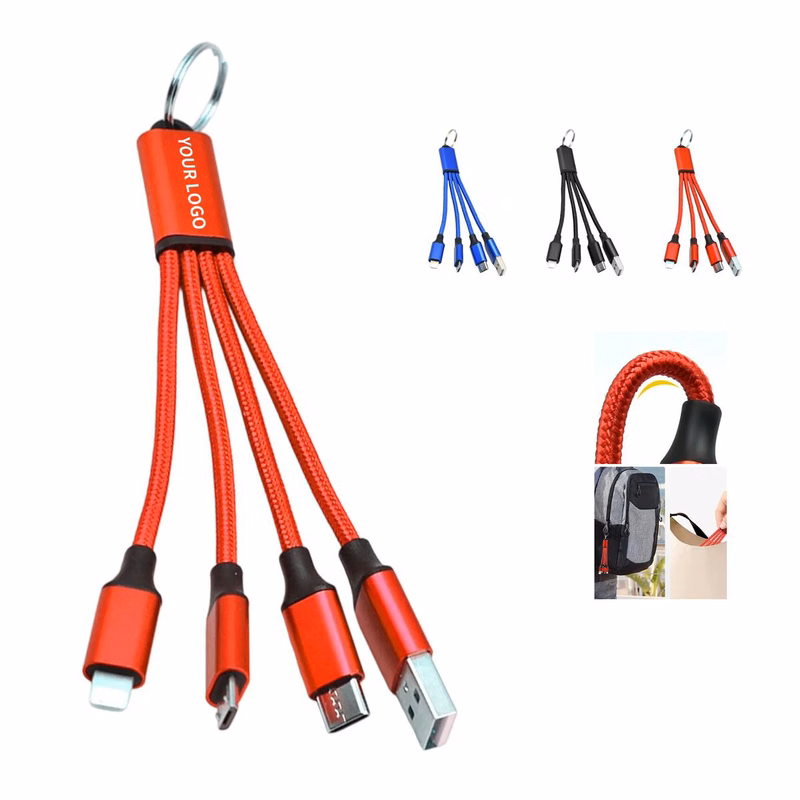 Aluminum Alloy 4 In 1 Charging Cable with Keychain
