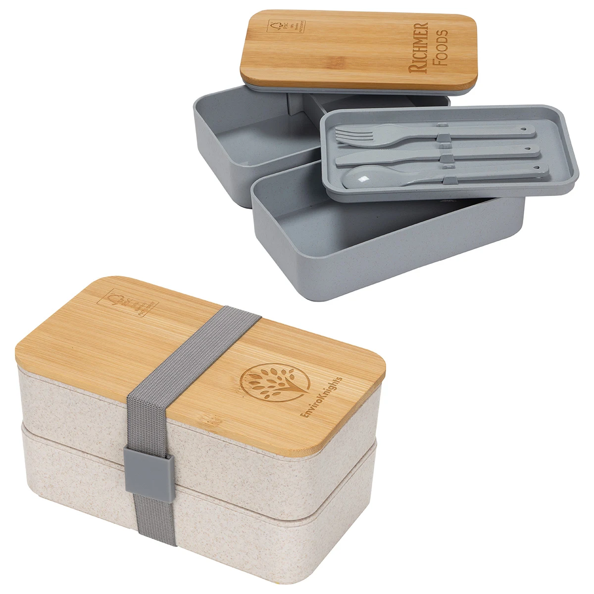Double Decker Lunch Box with FSC® Bamboo Lid & Utensils 1