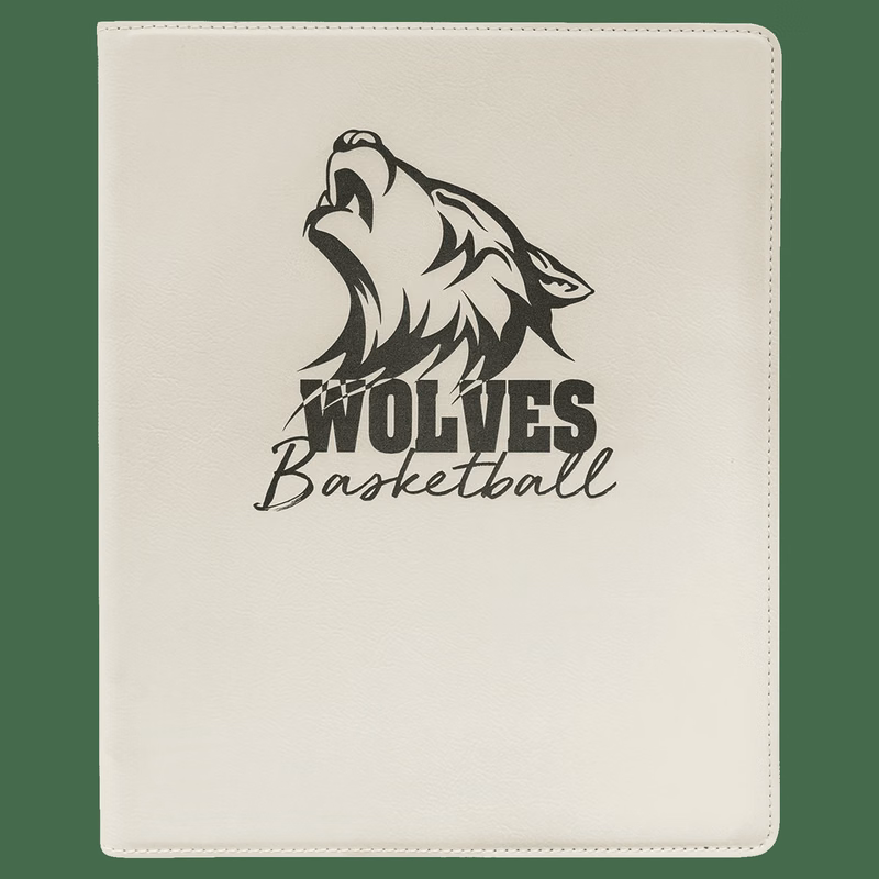 9 1/2" x 12" White/Black Leatherette Portfolio with Notepad