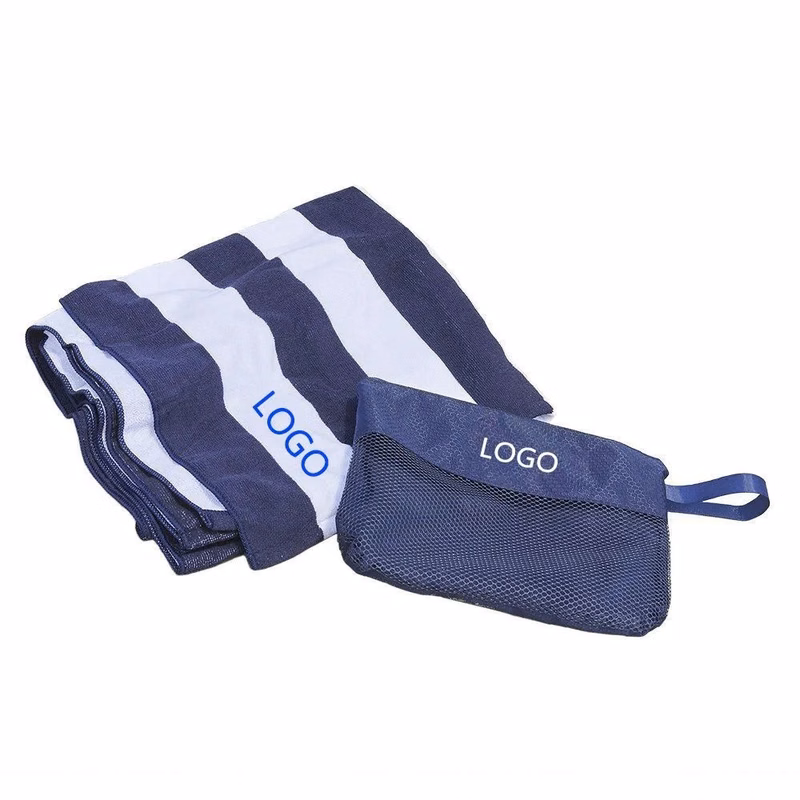 Striped Beach Towel with Mesh Tote Bag- Embroidery
