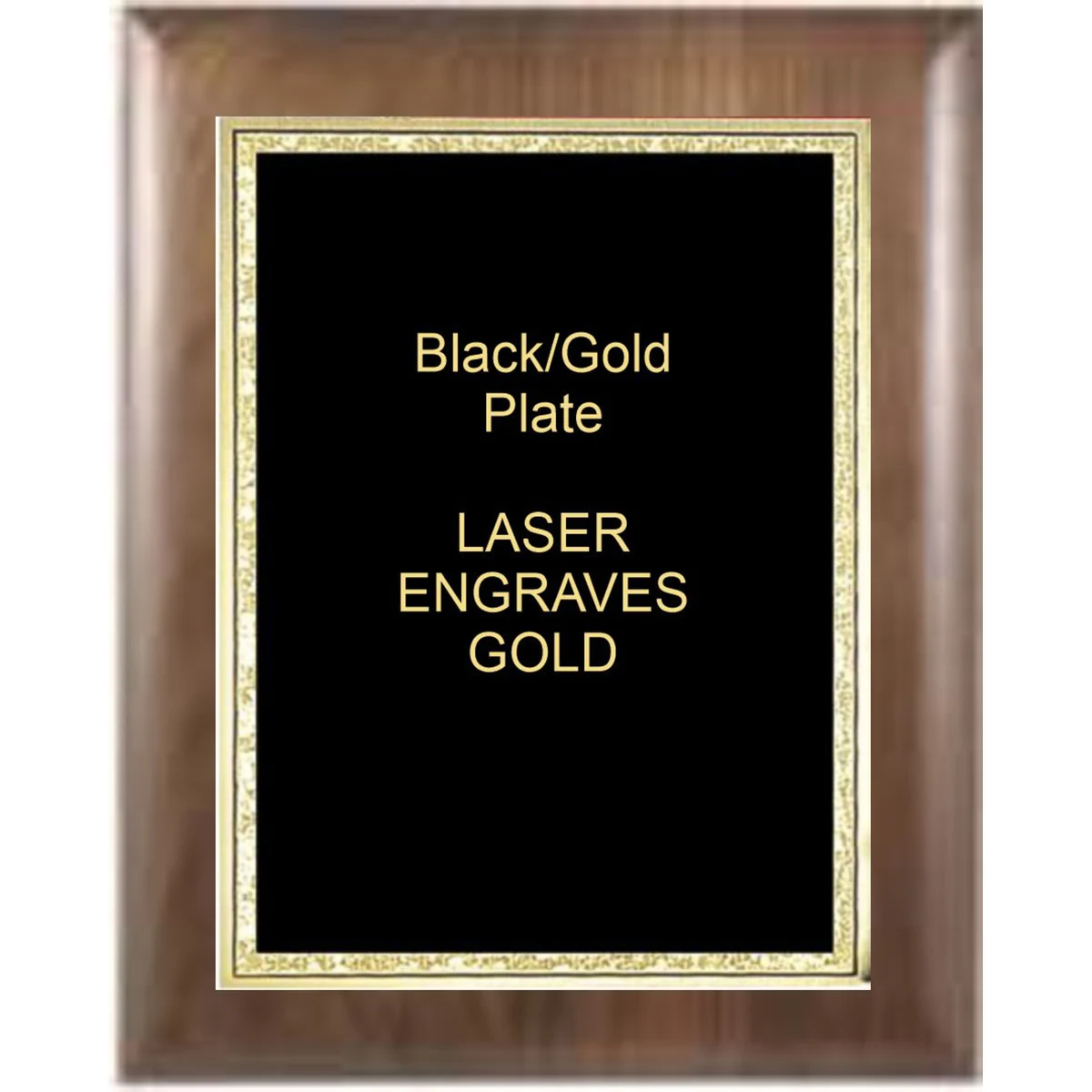 8" x 10" Genuine Walnut Elliptical Edge Square Corner Plaque with a Black Florentine Plate. 1