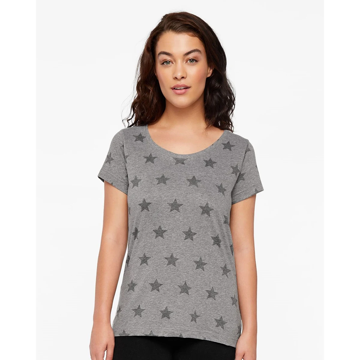 Women's Star Print Scoop Neck Tee - 3629 1