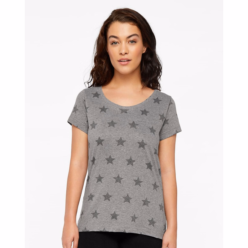 Women's Star Print Scoop Neck Tee - 3629