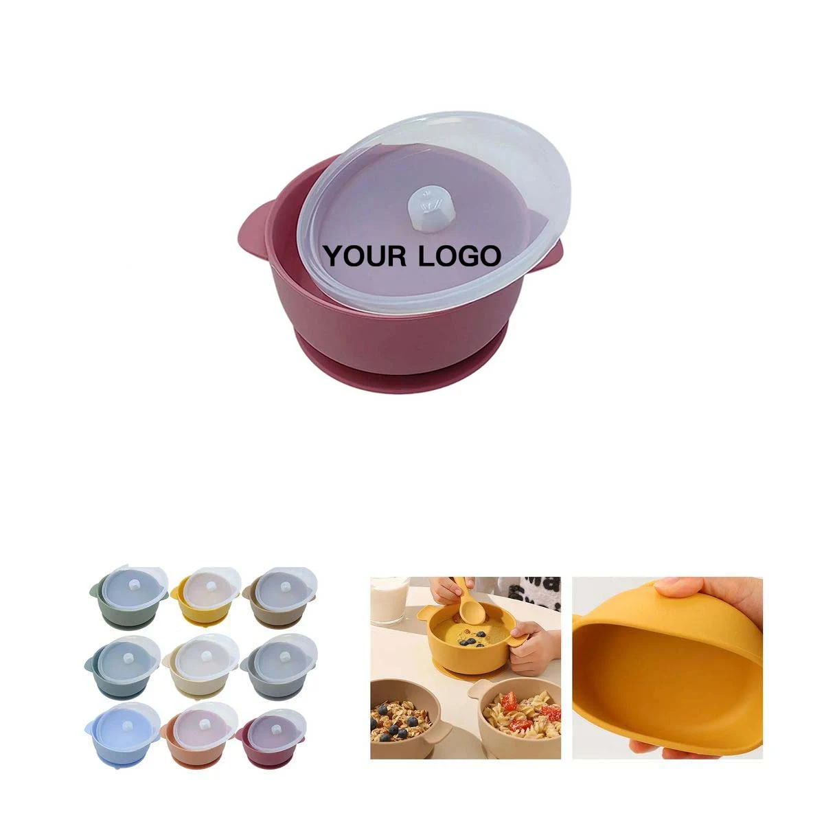 Infant Food Bowl with Suction Base and Lid, custom kitchen gadget with logo imprint 1