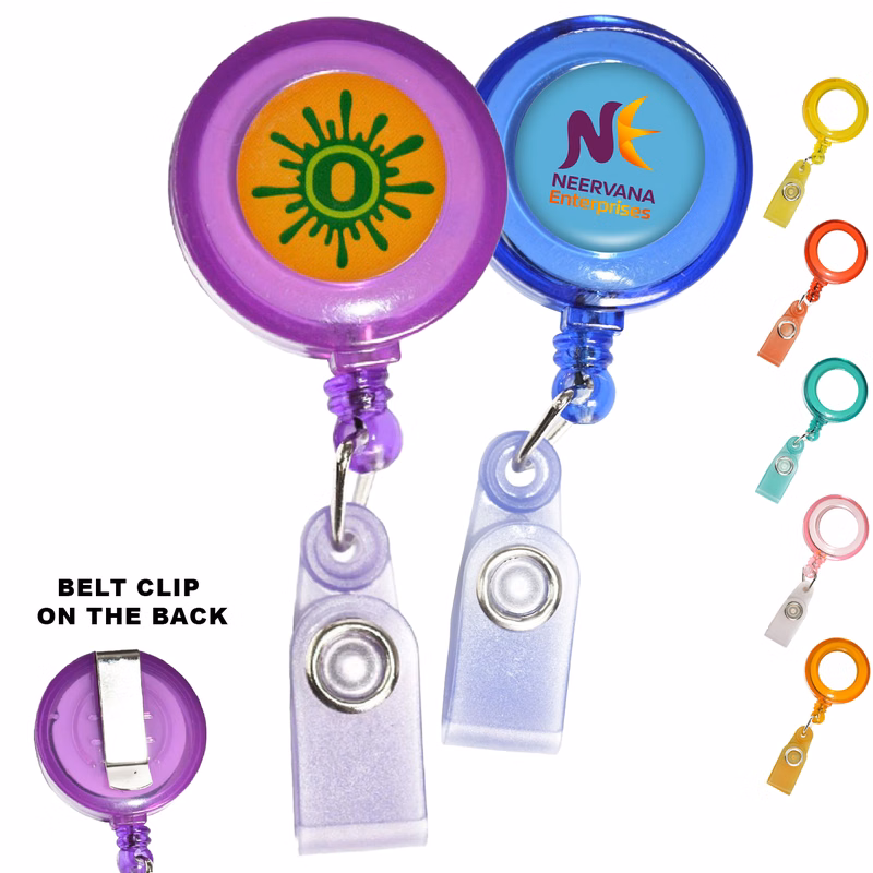 Transparent Round Badge Reel Holder w/ Match Color Strap