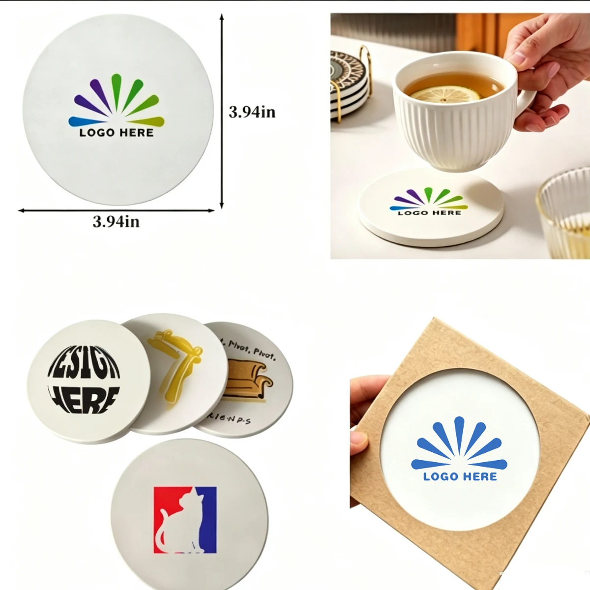 Round Ceramic Coaster With Cork Backing 1