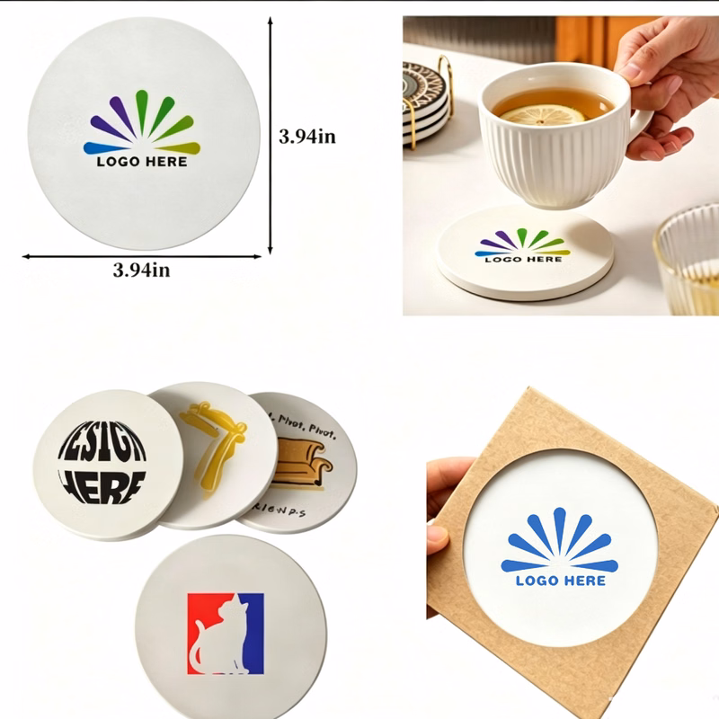 Round Ceramic Coaster With Cork Backing