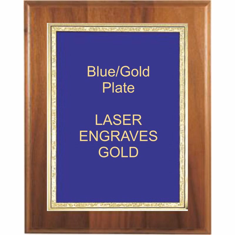 5" x 7" Genuine Walnut Step-Edge Plaque with a Blue Florentine Plate.