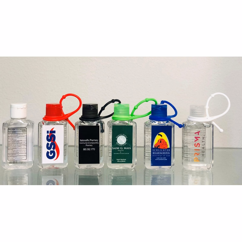 Custom 2oz.75% Rectangle Hand Sanitizer with Silicone Loop