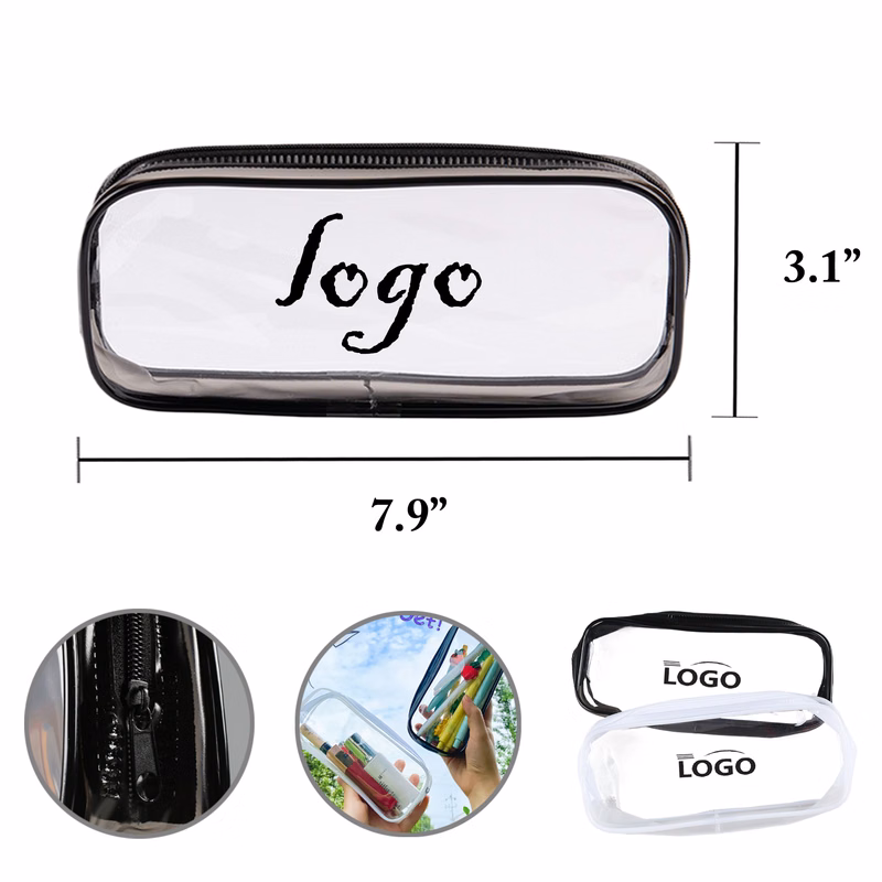 MOQ50 Clear PVC Zipper Cosmetic Pencil Case