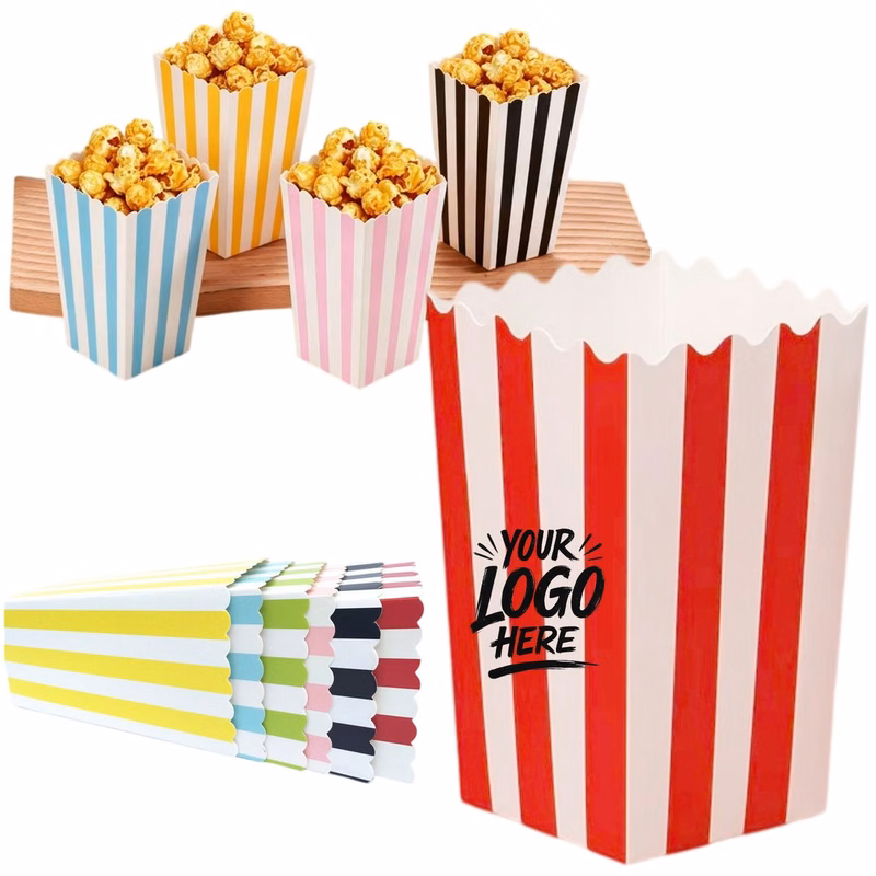 Striped Paper Popcorn Box For Party Snacks